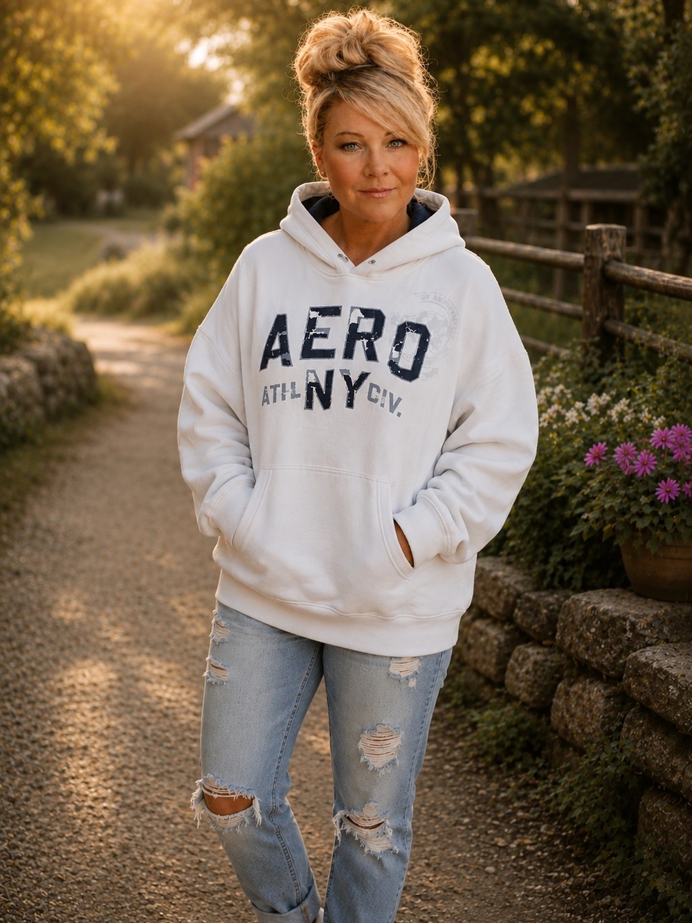 Aeropostale White Hoodie with Navy Logo